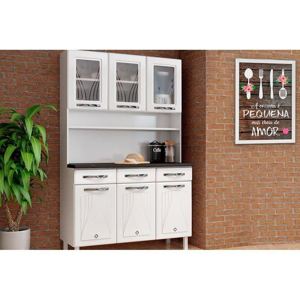 Kit de Cozinha Compacta Star New c/ 6 Portas (3 c/ Vidro) e 3 Gavetas 120cm Branco - Telasul - 1