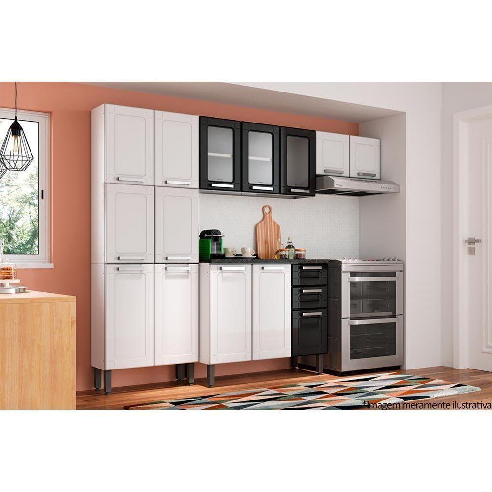 Kit de Cozinha Completa 4 Peças Múltipla  (2 Armários + 1 Balcão + 1 Paneleiro) C4P78 Branco/Preto - Bertolini - 1