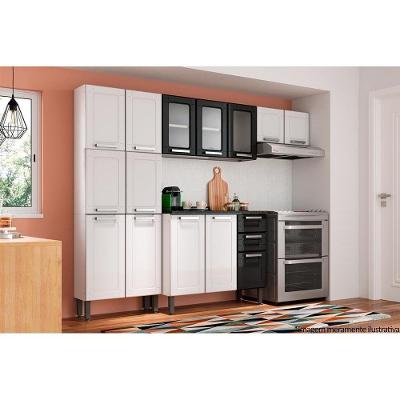 Kit de Cozinha Completa C4P78 14 Portas 2 Gavetas em Aço 105cm Branco e Preto
