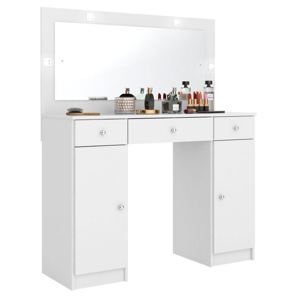 Penteadeira Camarim c/ Espelho 2 Portas 3 Gavetas Branco - 1
