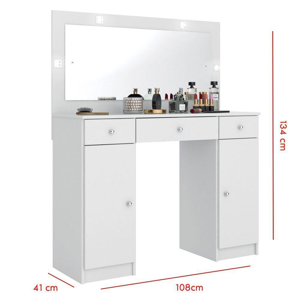 Penteadeira Camarim c/ Espelho 2 Portas 3 Gavetas Branco - 2