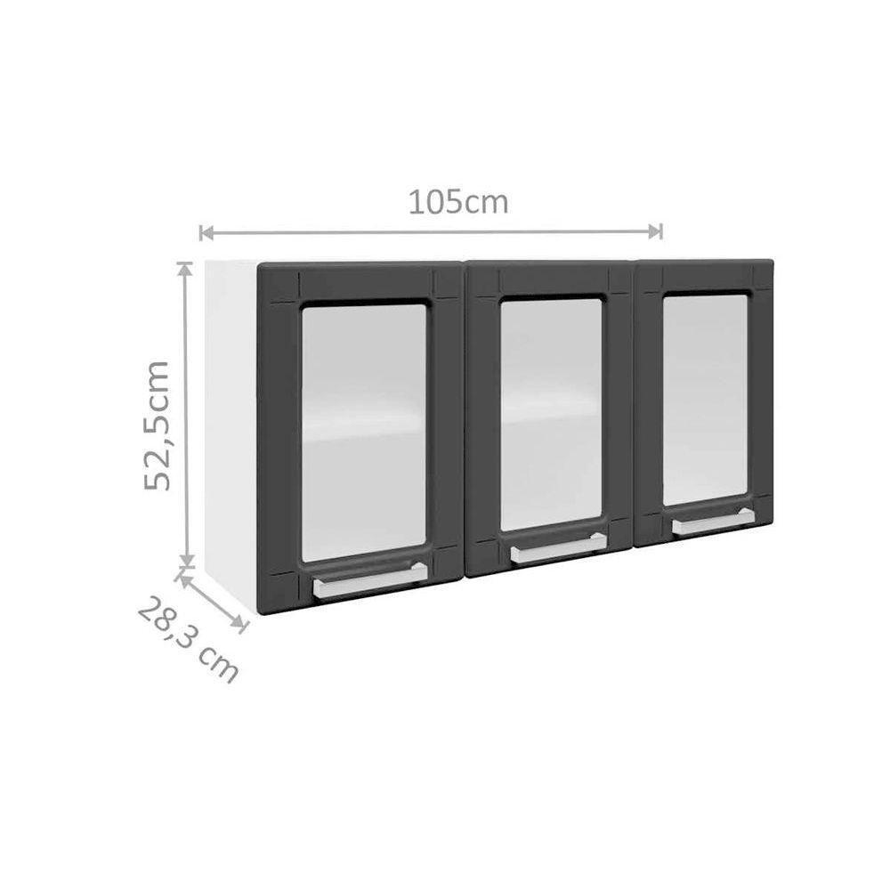 Kit de Cozinha Completa 4 Peças Múltipla  (2 Armários + 1 Balcão + 1 Paneleiro) C4P83 Branco/Preto - Bertolini - 4