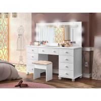 Penteadeira Com Espelho E Led Mais Banqueta Plus Branca - 1