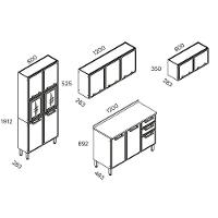 Cozinha Modulada Completa Estilo 4 Peças (2 Armários + 1 Balcão + 1 Paneleiro) C4P104 Cinza/Grafite - Bertolini - 2