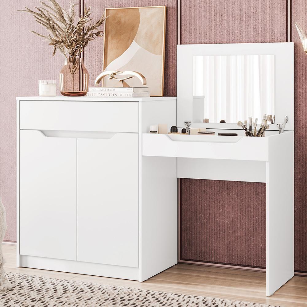 Escrivaninha Penteadeira Trend Com 2 Portas E 1 Gaveta Branco Fosco Branco Fosco - 1