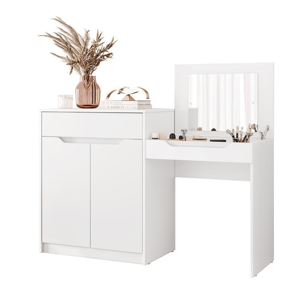 Escrivaninha Penteadeira Trend Com 2 Portas E 1 Gaveta Branco Fosco Branco Fosco - 5