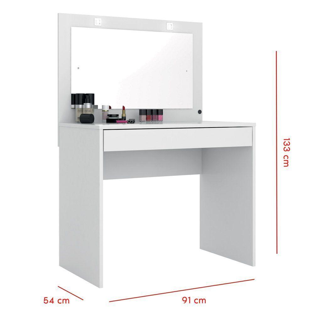 Penteadeira Camarim c/ Espelho 1 Gaveta Atraente D02 Branco - 3