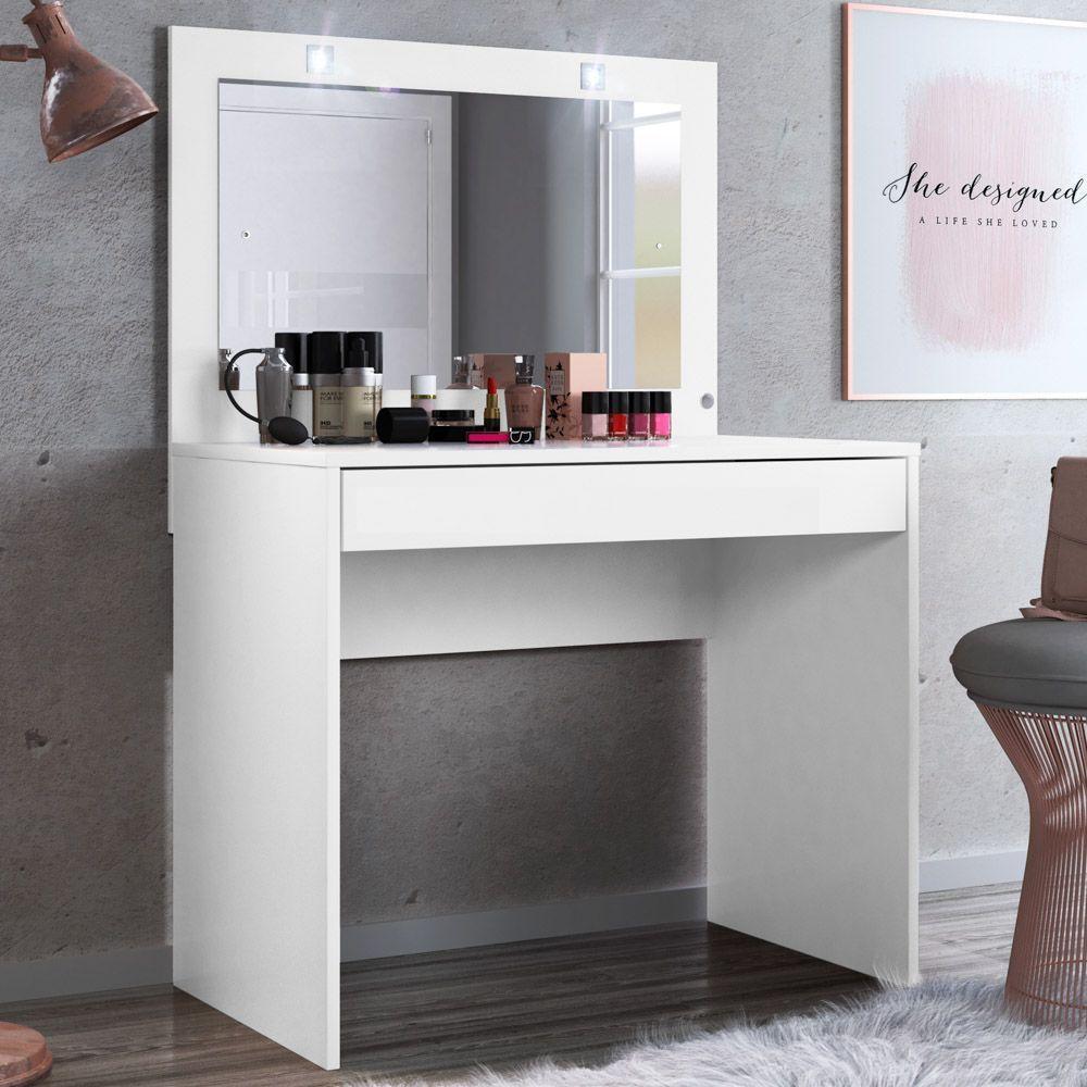 Penteadeira Camarim c/ Espelho 1 Gaveta Atraente D02 Branco - 4