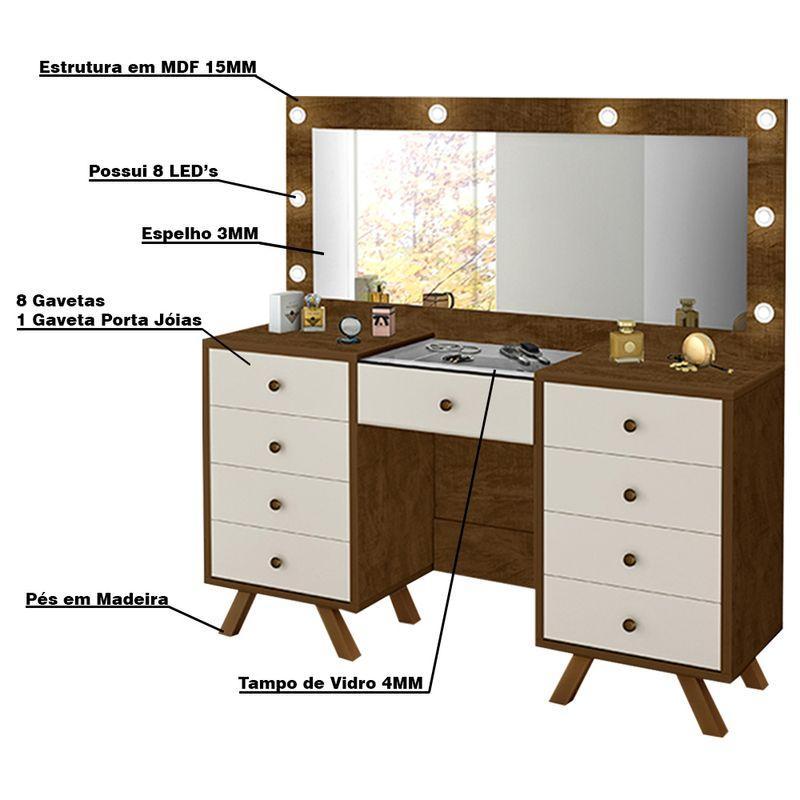 Penteadeira 8 Gavetas Porta Joias Finn Malbec off White - 4