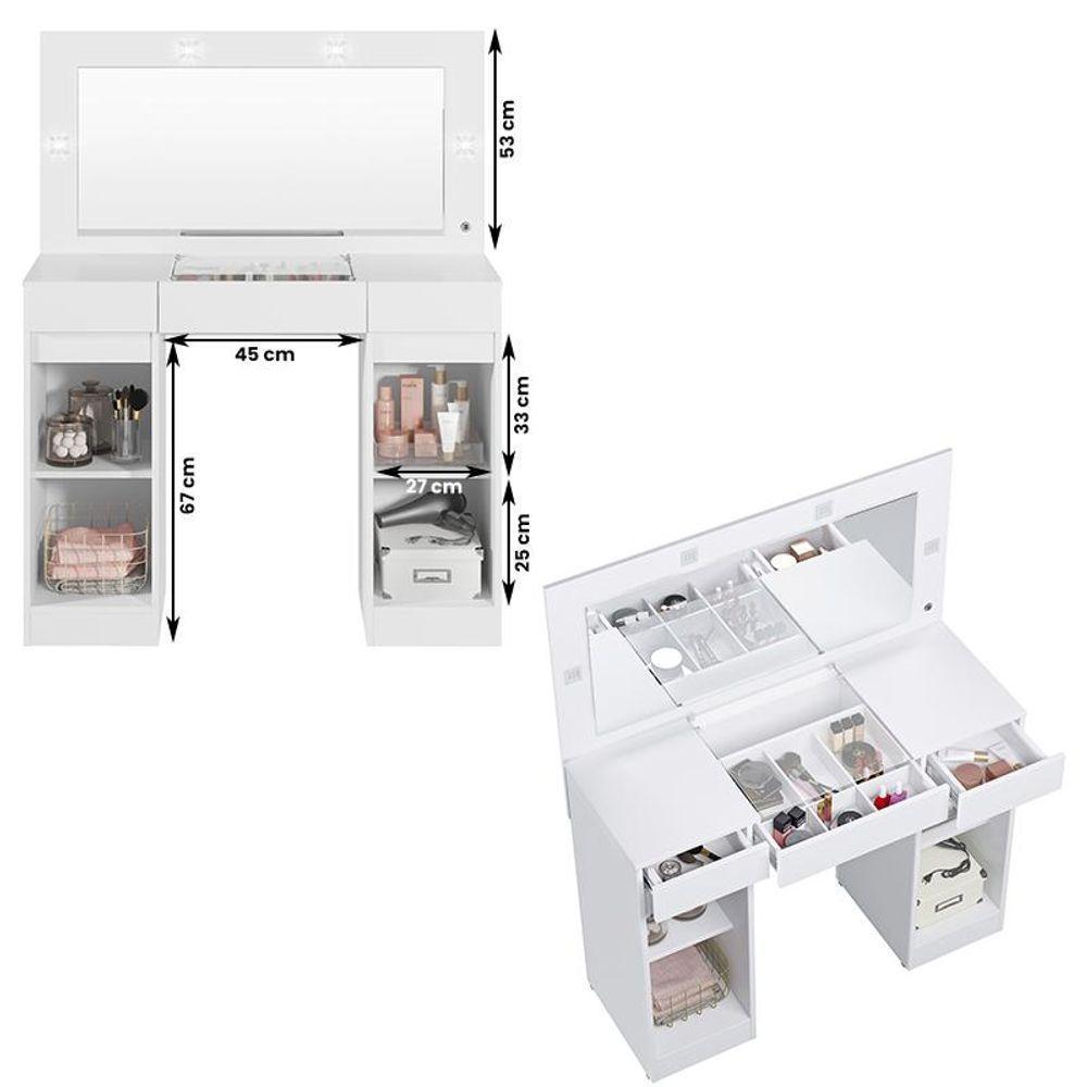 Penteadeira Camarim C/Luz De Led 2 Portas 3 Gavetas Branco - 4