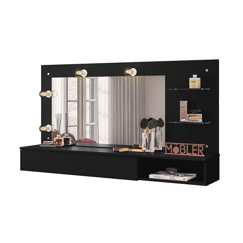 Penteadeira Camarim Suspenso c/Espel 1Gav 135 Preto-D'Rossi - 1