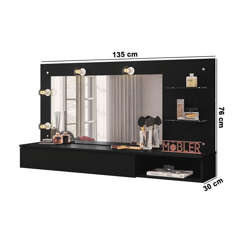 Penteadeira Camarim Suspenso c/Espel 1Gav 135 Preto-D'Rossi - 2