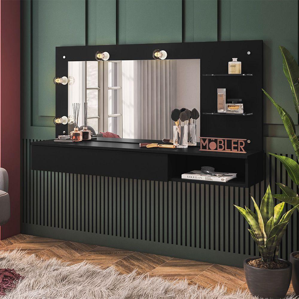 Penteadeira Camarim Suspenso c/Espel 1Gav 135 Preto-D'Rossi - 6