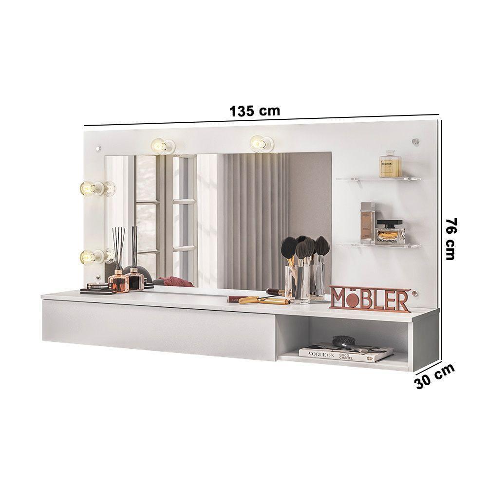 Penteadeira Camarim Suspenso c/Espel 1Gav 135 Branc-D'Rossi - 3