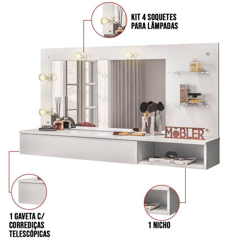 Penteadeira Camarim Suspenso c/Espel 1Gav 135 Branc-D'Rossi - 4