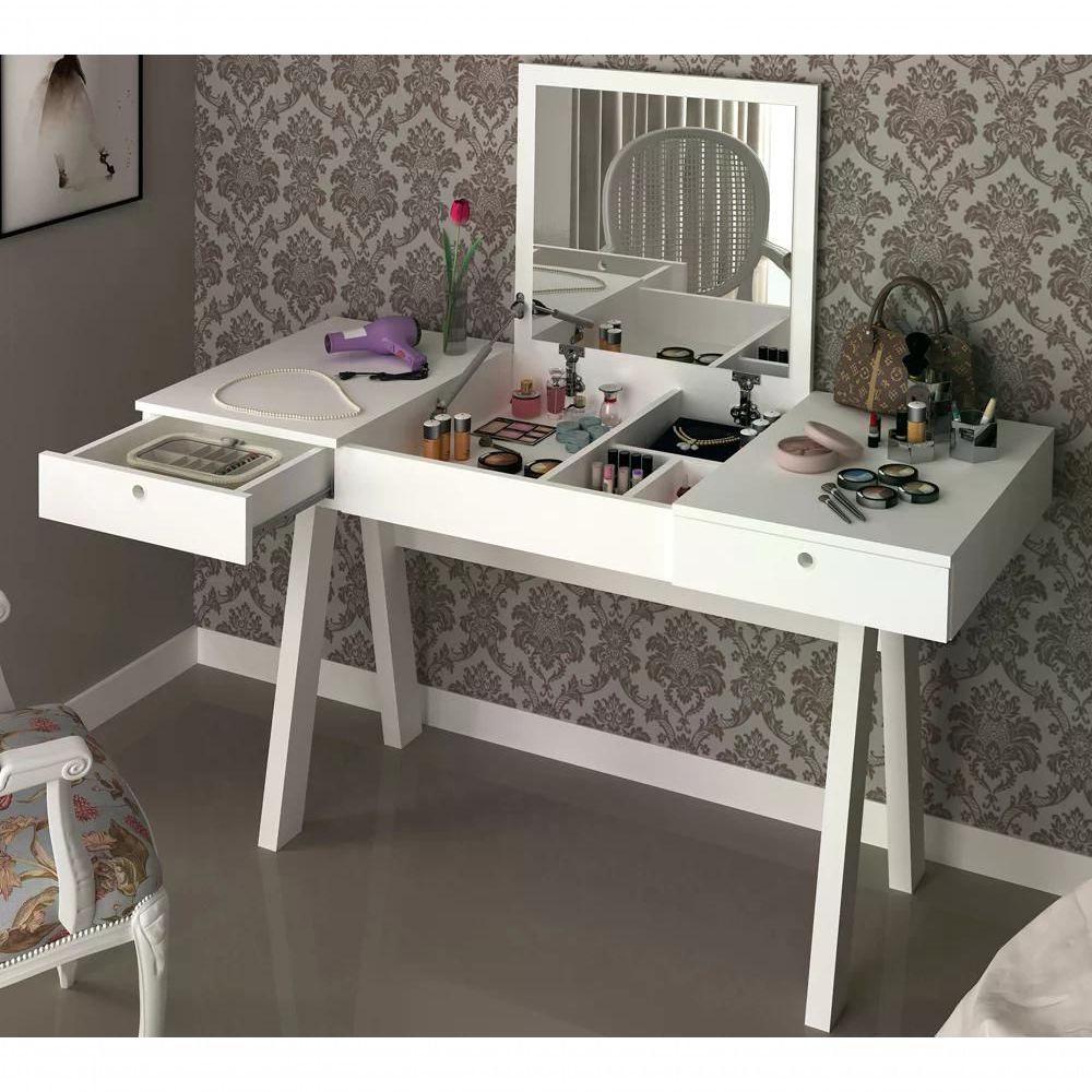 Penteadeira Escrivaninha Com Espelho Pe2002 Branca Branca - 1