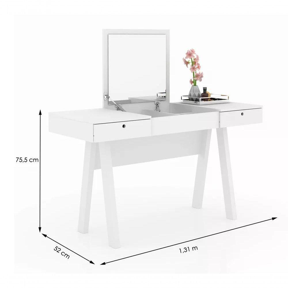 Penteadeira Escrivaninha Com Espelho Pe2002 Branca Branca - 6