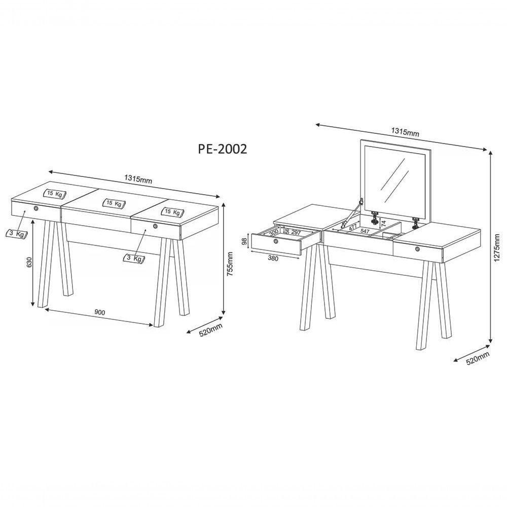 Penteadeira Escrivaninha Com Espelho Pe2002 Branca Branca - 7