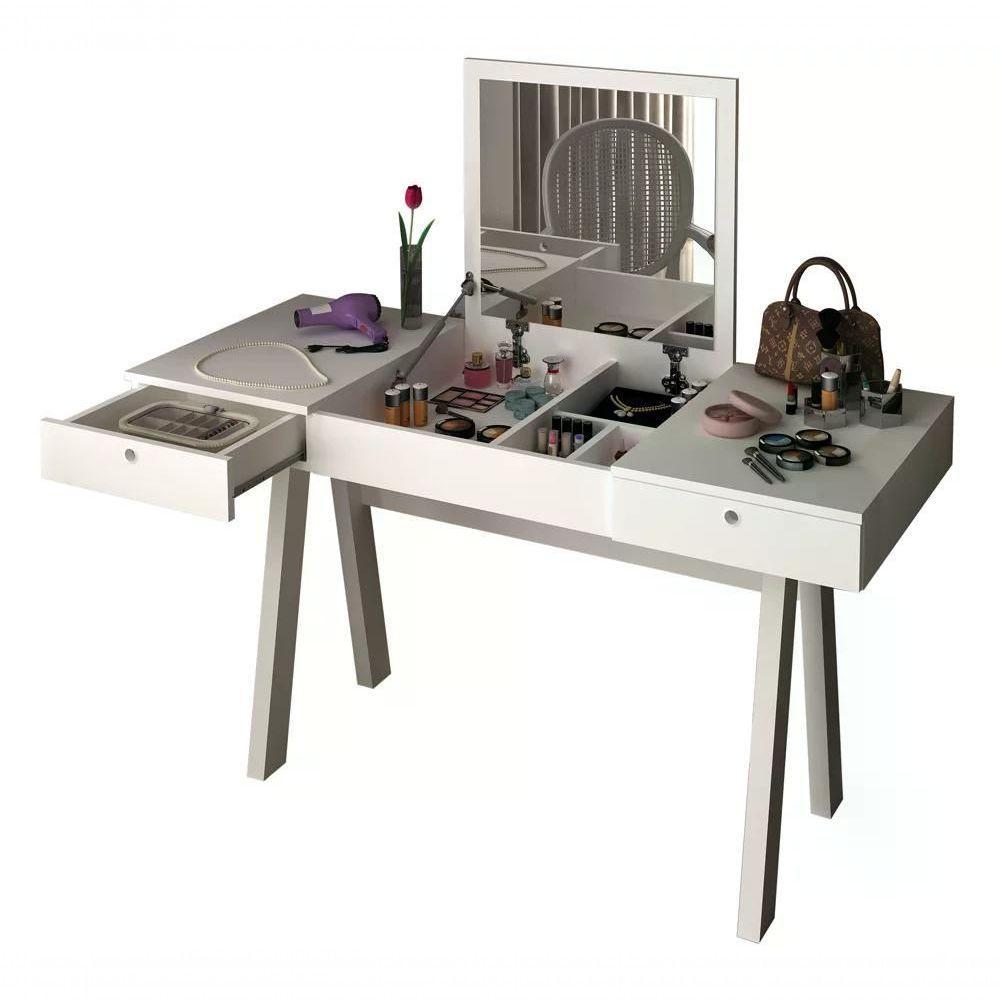 Penteadeira Escrivaninha Com Espelho Pe2002 Branca Branca - 9
