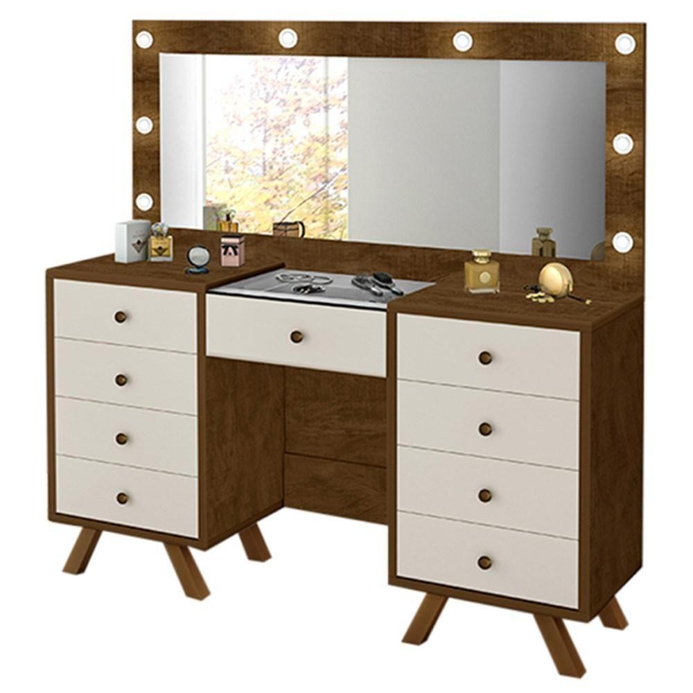 Penteadeira Com Espelho 9 Gavetas Mila Malbec/Off White - 1