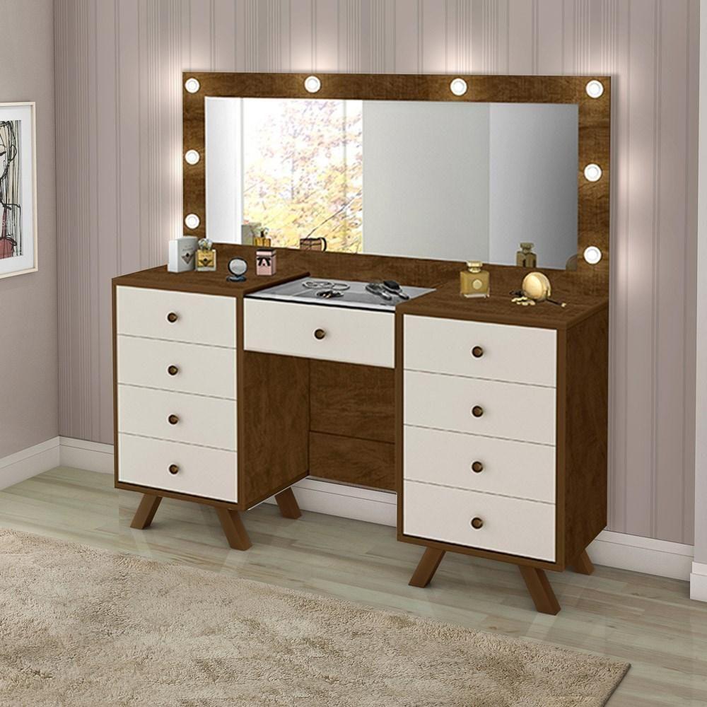 Penteadeira Com Espelho 9 Gavetas Mila Malbec/Off White - 4