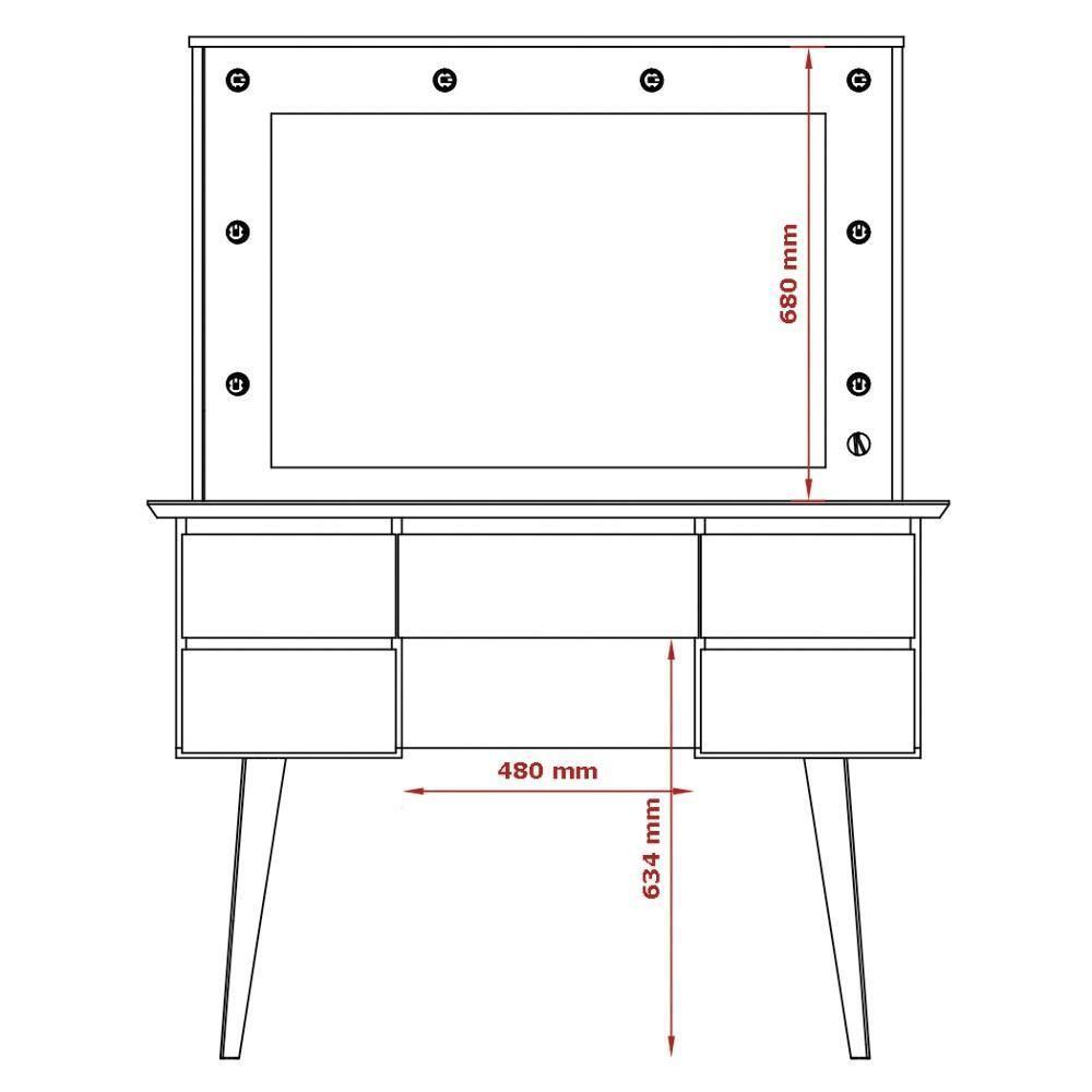 Penteadeira Com Espelho 5 Gavetas Pés Palito Camarim Branco - 2