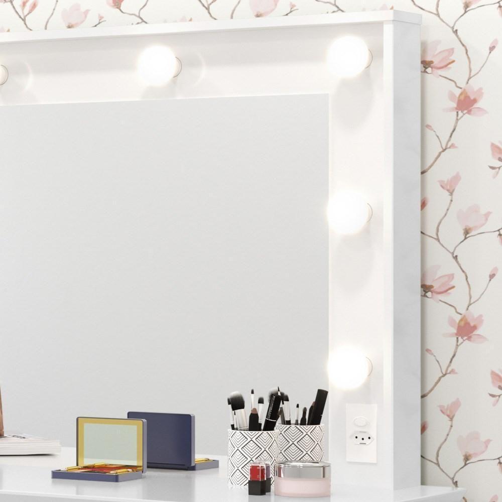 Penteadeira Com Espelho 5 Gavetas Pés Palito Camarim Branco - 3