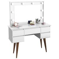 Penteadeira Com Espelho 5 Gavetas Pés Palito Camarim Branco - 1