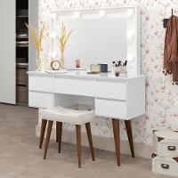 Penteadeira Com Espelho 5 Gavetas Pés Palito Camarim Branco - 4