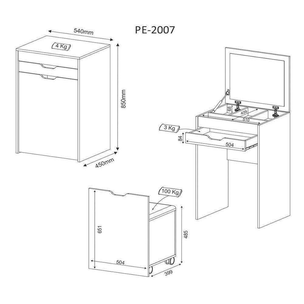 Penteadeira Compacta com Espelho Branco/rosa Tecno Mobili - 1