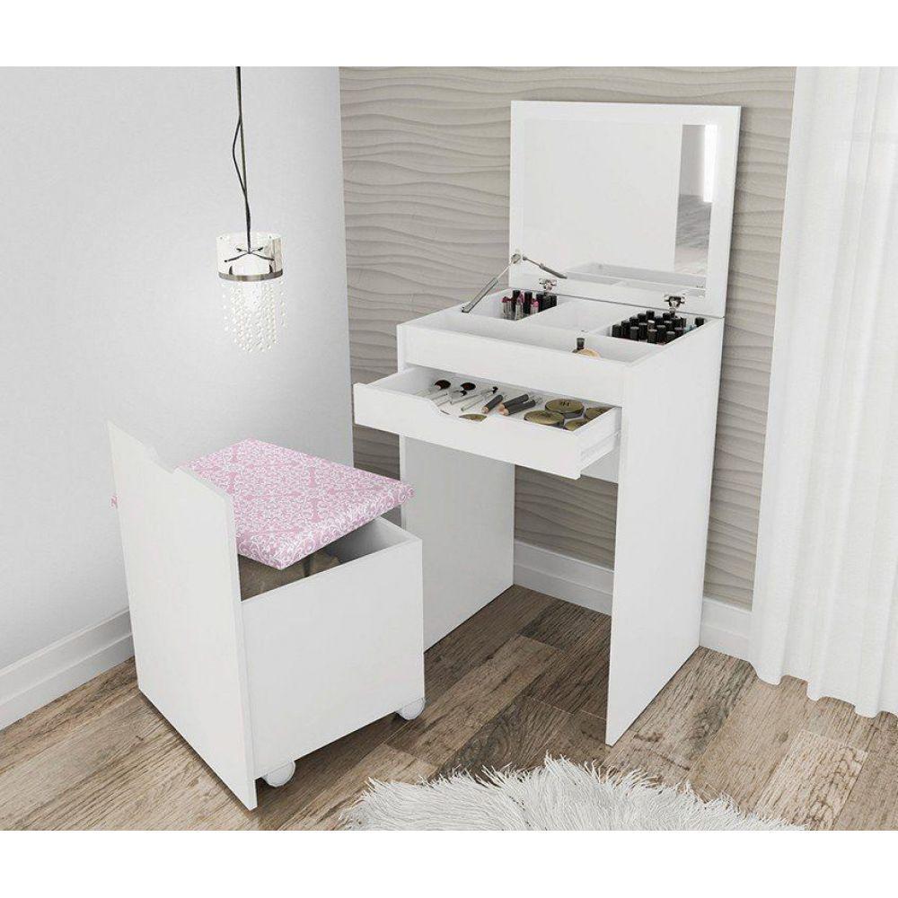 Penteadeira Compacta com Espelho Branco/rosa Tecno Mobili - 3