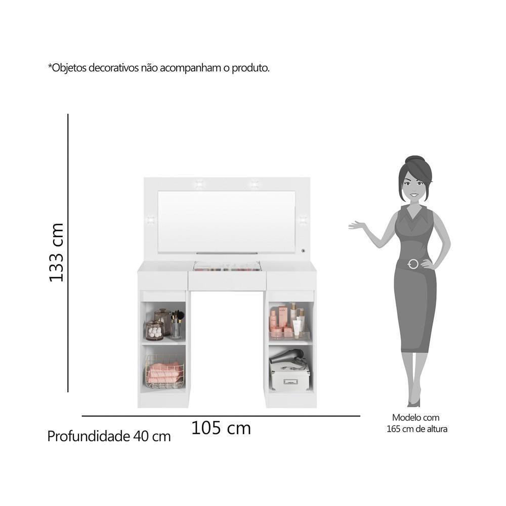 Penteadeira Com Espelho E Led 3 Gavetas Beauty A02 Branco - 3