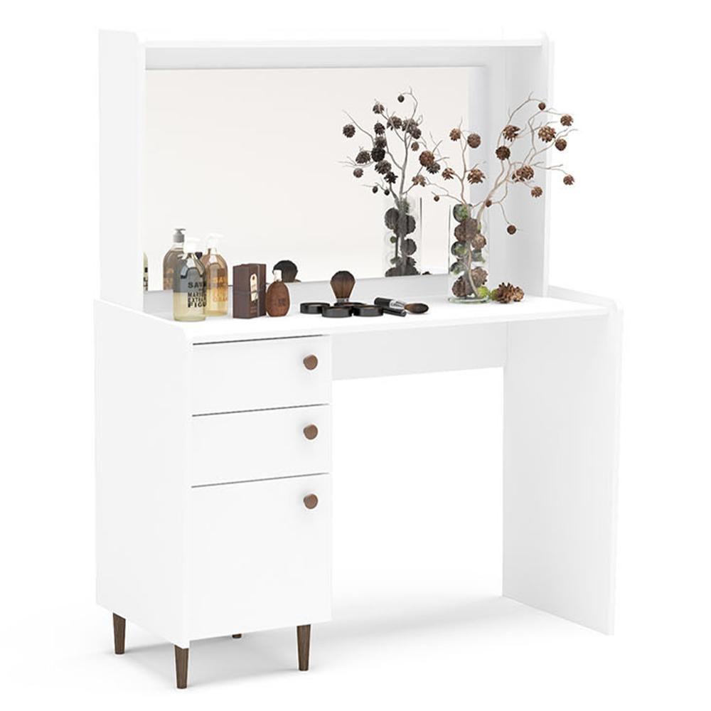 Penteadeira Camarim 1 Porta 2 Gavetas Branco Pés Palito - 1