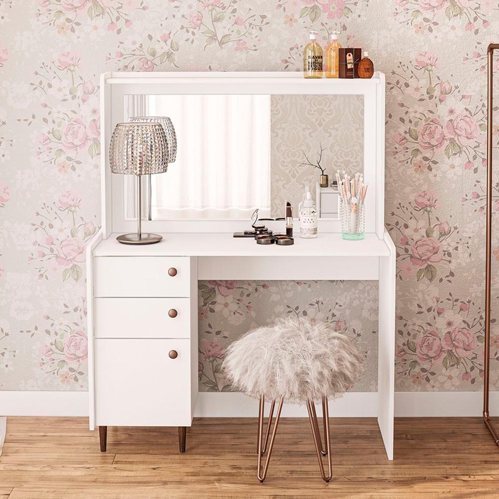 Penteadeira Camarim 1 Porta 2 Gavetas Branco Pés Palito - 6