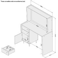 Penteadeira Camarim 1 Porta 2 Gavetas Branco Pés Palito - 2