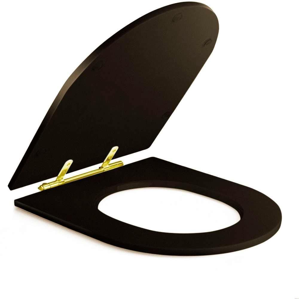 Assento Sanitário Poliéster Luxo Link Lk Marrom Fosco Para Vaso Deca Com Ferragem Dourada - 9