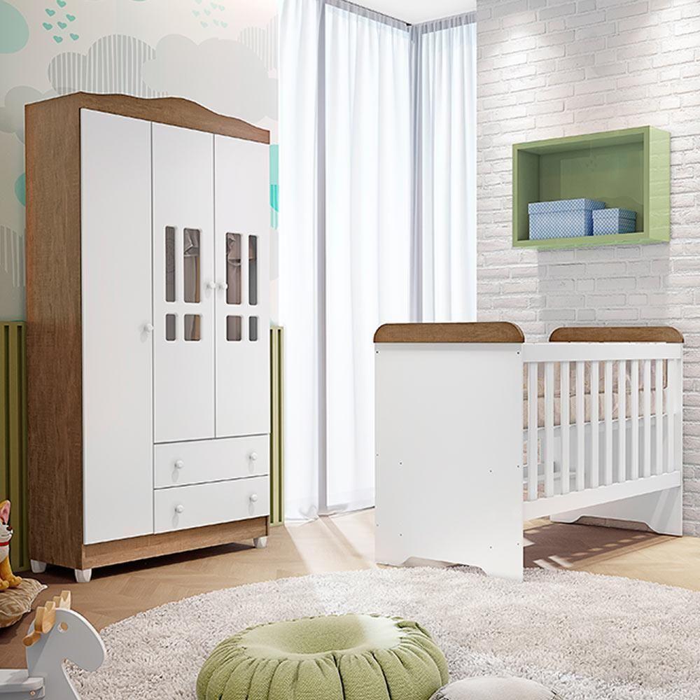 Quarto De Bebê Berço 3 Em 1 Guarda Roupa Infantil Branco - 1