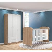 Mini Cama E Guarda Roupa Infantil Carvalho Rústico/Branco