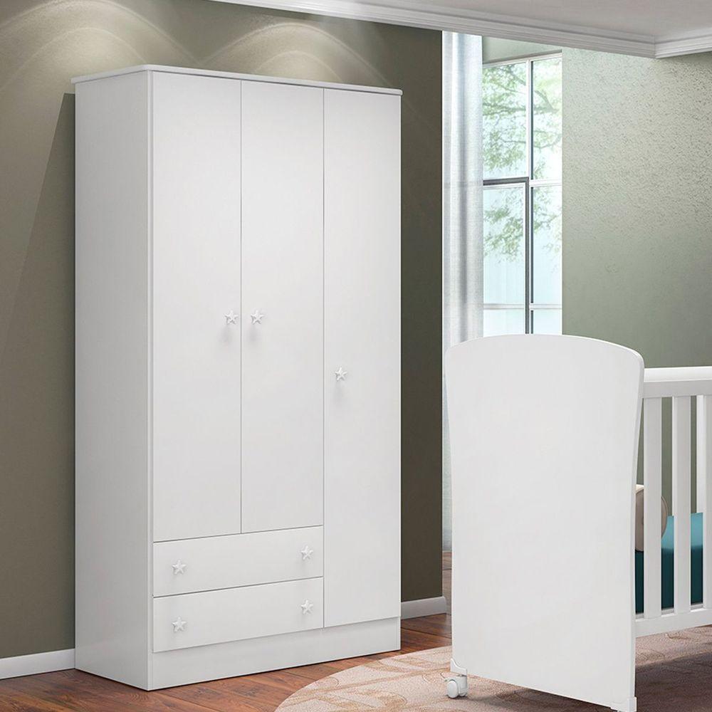 Guarda Roupa Infantil 3 Portas E 2 Gavetas Branco - 2