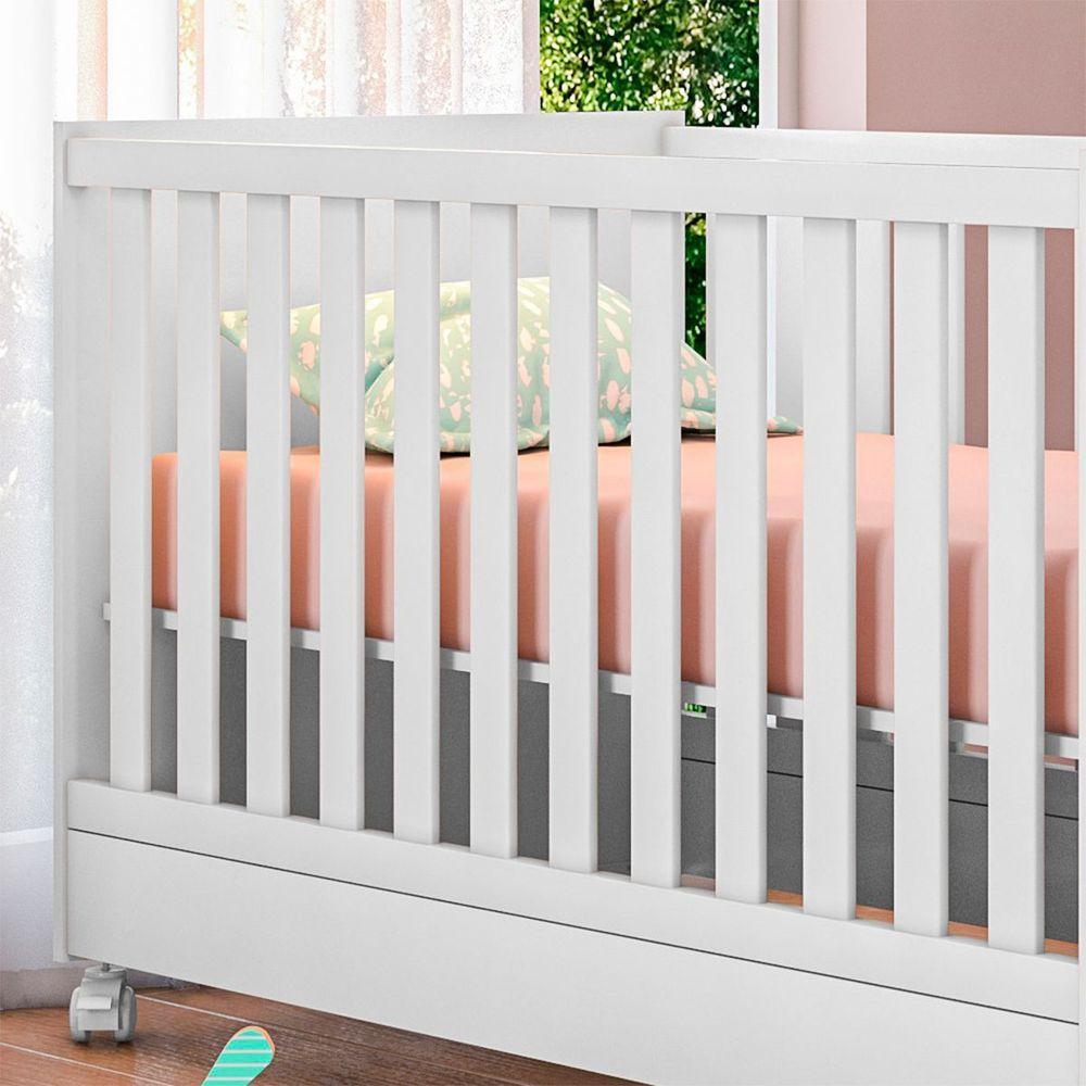 Kit Berço Mini Cama Com Rodízio E Cômoda Infantil Branco - 2