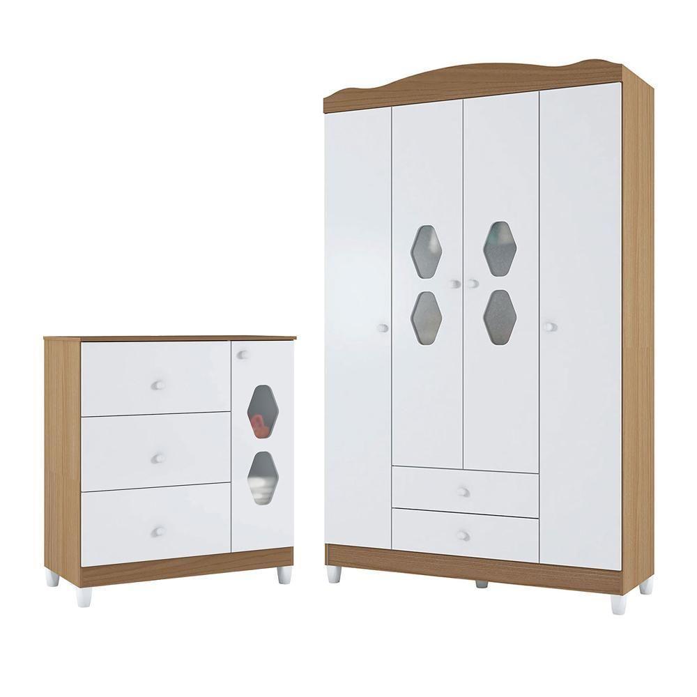 Conjunto Guarda-roupa E Cômoda Porto Branco Almendra - 1
