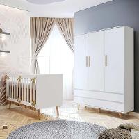 Quarto De Bebê Berço 3 Em 1 Roupeiro Infantil Branco - 1