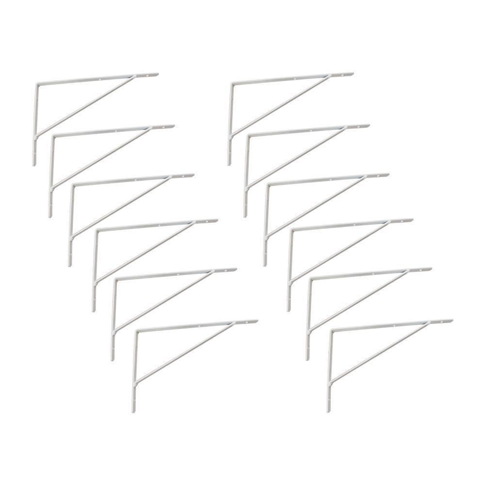 Kit Suporte Prateleira Com 12 Peças Em Aço Mão Francesa 25x15 Branco - 1