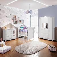 Quarto De Bebê Berço Mini Cama Guarda Roupa Cômoda Branco - 1