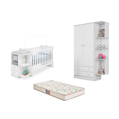 Berço Cômoda Colch.Guarda Roupa inf. Nicho Branco-Fdecor