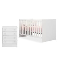 Quarto De Bebê Cômoda 777 E Berço Mini Cama 1344 Doce Sonho Branco - Qmovi - 1