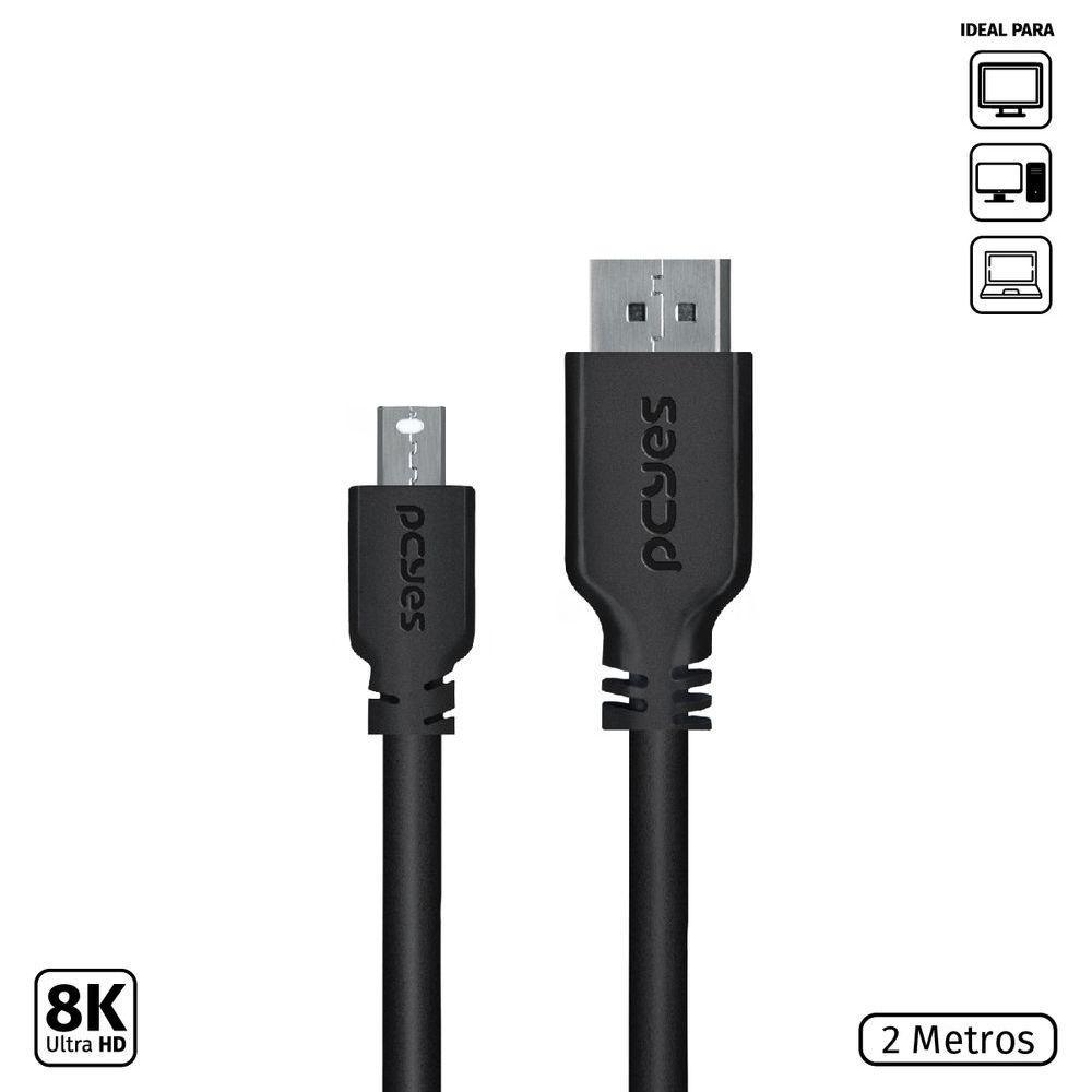 Cabo Mini Displayport Macho Para Displayport Macho V.1.2 28Awg Puro Cobre 2 Metros - Pmddpm-2 - 1