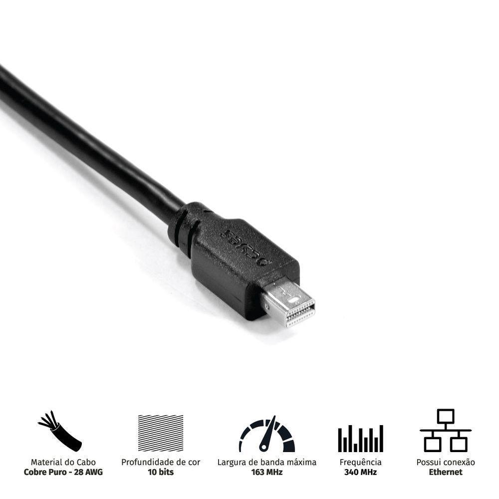 Cabo Mini Displayport Macho Para Displayport Macho V.1.2 28Awg Puro Cobre 2 Metros - Pmddpm-2 - 6