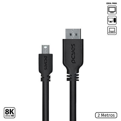 Cabo Mini Displayport Macho Para Displayport Macho V.1.2 28Awg Puro Cobre 2 Metros - Pmddpm-2