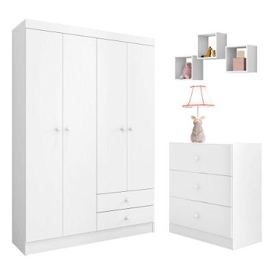 Quarto Infantil Completo Guarda Roupa Cômoda E Nichos Branco